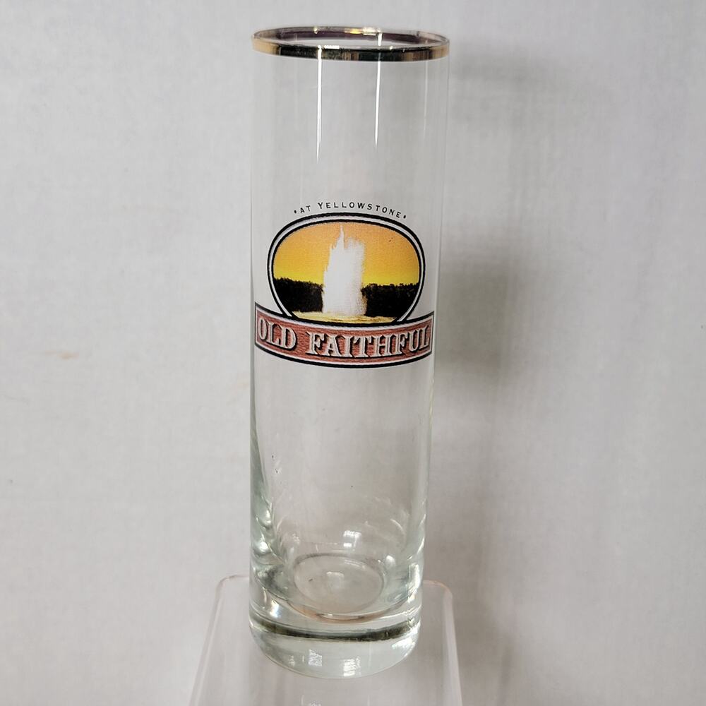 Yellowstone Old Faithful Tall Glass w/ Gold Rim